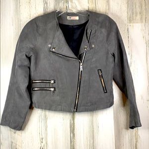 H&M Kids Gray Suede Jacket Coat Zip Pockets  10